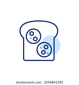 Toast bread with slices of salami. Classic breakfast. Pixel perfect, editable stroke vector icon