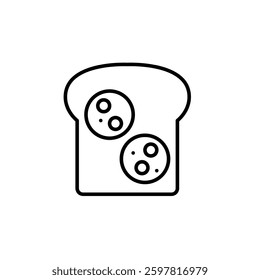 Toast bread with slices of salami. Classic breakfast. Pixel perfect, editable stroke vector icon