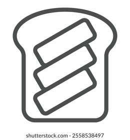 Toast bread with three butter slices line icon, breakfast food concept. Vector graphics. Bread and butter, dairy sign on white background, outline style icon for mobile or web design