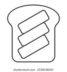 Toast bread with three butter slices thin line icon, breakfast food concept. Vector graphics. Bread and butter, dairy sign on white background, outline style icon for mobile or web design