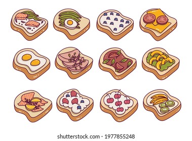 Toast bread toppings doodle vector illustration