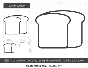 Toast bread vector line icon isolated on white background. Toast bread line icon for infographic, website or app. Scalable icon designed on a grid system.