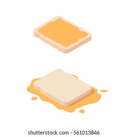 toast bread with yellow jam icon.  Fallen sandwich upside down. Isometric vector illustration. Isolated on white.