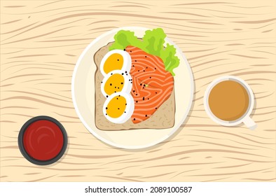 toast breakfast with egg and salmon