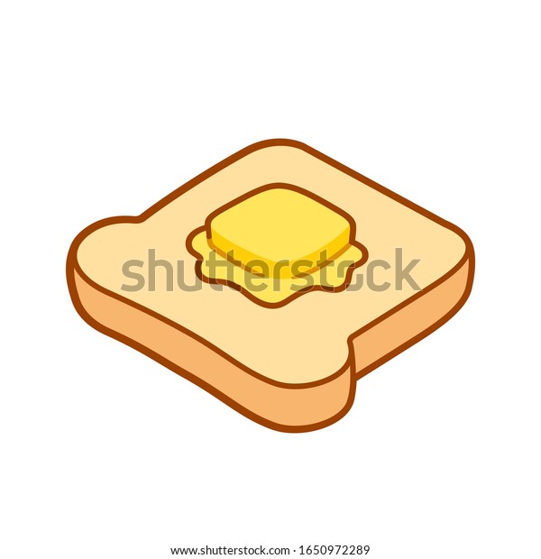 バター漫画の絵でトースト 伝統的な朝食 バターを塗ったパン 分離型ベクタークリップアートイラスト のベクター画像素材 ロイヤリティフリー