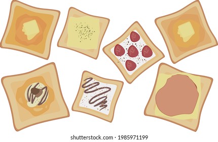 Toast with butter, cheese and ham, strawberries with whipped cream, and more