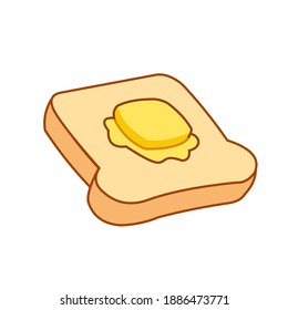 Toast with butter on white background