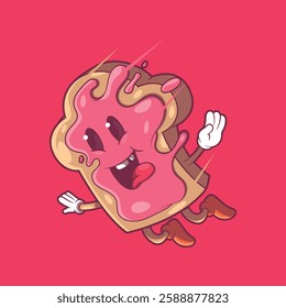 Toast Character covered in Jam falling vector illustration. Food, mascot design concept.