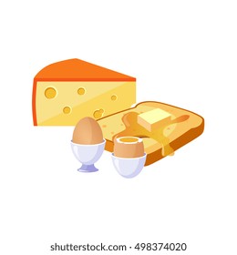 Toast, Cheese And Egg Breakfast Food Elements Isolated Icon