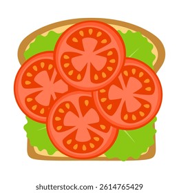 toast with cheese, tomato and salad for healthy breakfast or lunch isolated on white background, fast food elements, flat vector illustration with sandwich