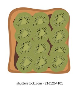 Toast with chocolate and kiwi. Healthy snack breakfast with berries and fruits. Vector flat illustration