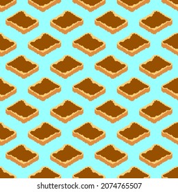 Toast with chocolate spread pixel art pattern seamless. 8bit texture. piece of bread with chocolate pixelated