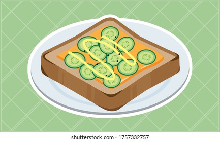Toast of cucumber and cheese on a plate