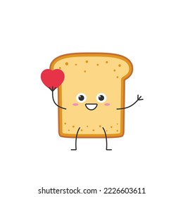 Toast cute character cartoon love heart greet smile face cheerful kawaii joy happy emotions symbol breakfast icon vector illustration.