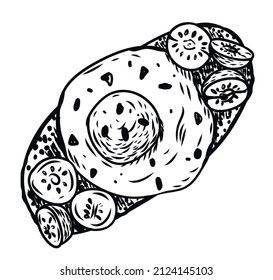 Toast with egg and cherry tomatoes, hand drawn. Vector illustration of a sandwich. breakfast. doodle