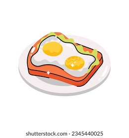 Tostada con el eslabón relleno del vector del doodle de huevo Sticker. archivo EPS 10