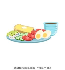 Toast, Egg, Vegetables And Coffee Breakfast Food  Drink Set