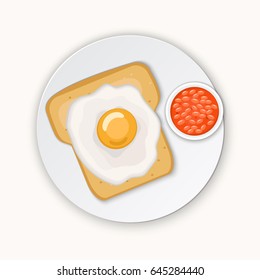 Toast with eggs and beans. Breakfast vector illustration