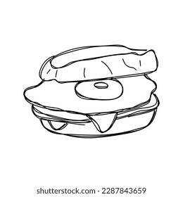 Tostadas con huevo frito. El concepto de desayuno. Ilustración dibujada a mano por vectores.