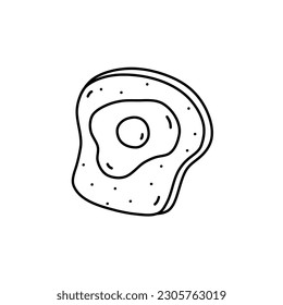 Toast mit frittiertem Ei einzeln auf weißem Hintergrund. Vektorhandgezeichnete Illustration im Doodle-Stil. Ideal für verschiedene Designs, Karten, Dekorationen, Logo, Menü, Rezepte.