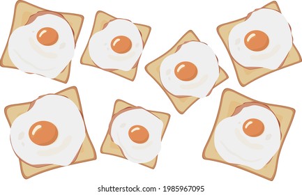 Toast with fried eggs sunny side up and slice ham 
