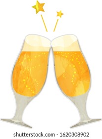 toast with glasses of golden beer , vector illustration