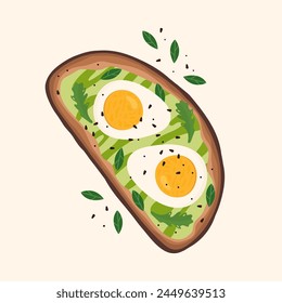 Toast with guacamole sauce and boiled eggs