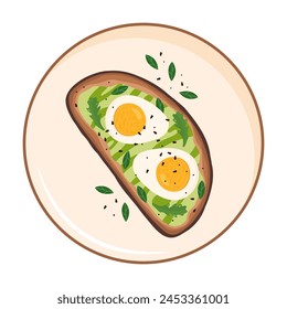 Toast with guacamole sauce and boiled eggs