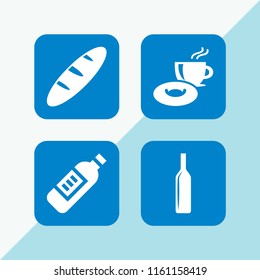 toast icon. 4 toast set with breakfast, loaf and wine vector icons for web and mobile app