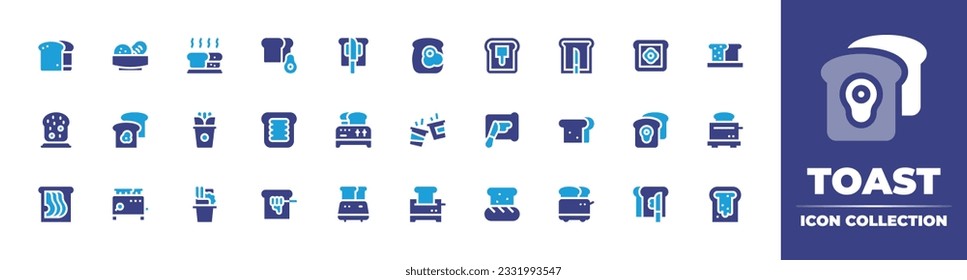 Toast icon collection. Duotone color. Vector illustration. Containing french toast, bread, toast, cup toast, spreading, sandwich, toaster.