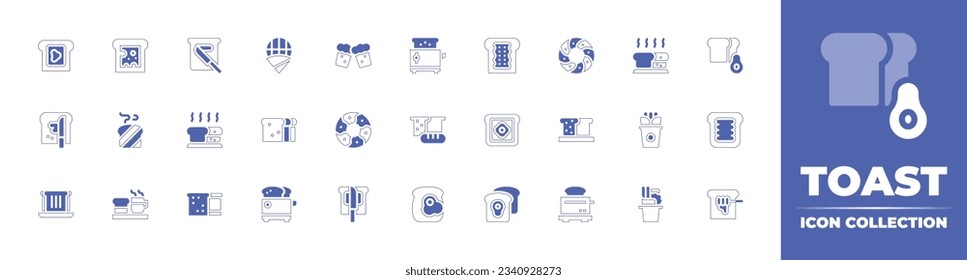 Toast icon collection. Duotone style line stroke and bold. Vector illustration. Containing toast, waffle, beer, toaster, bread, simit, cup toast, flat bread, breakfast, and more.