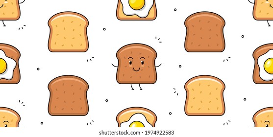 Toast icon. Fried egg and toast seamless pattern. Vector hand drawn illustration