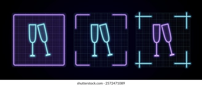 Toast icon illustration, cyber neon visual, glowing border grid vector.