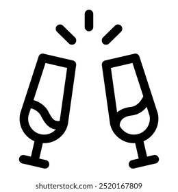 Toast icon in line style with editable strokes. Beverage icon with editable strokes. Two glasses of wine were toasting
