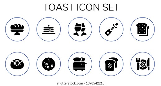 toast icon set. 10 filled toast icons.  Simple modern icons about  - Baguette, Bread, Pancakes, Toast, Toaster, Champagne, Breakfast