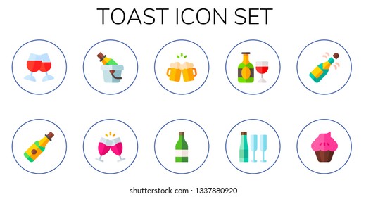 toast icon set. 10 flat toast icons.  Simple modern icons about  - champagne, ice bucket, muffin
