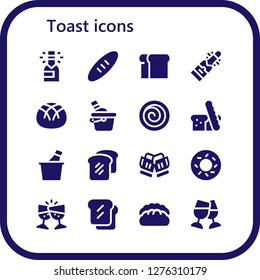  toast icon set. 16 filled toast icons. Simple modern icons about  - Champagne, Bread, Ice bucket, Cinnamon roll, Toast, Bagel