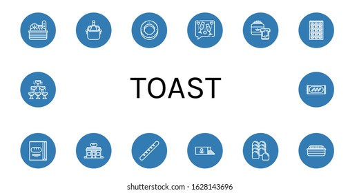 toast icon set. Collection of Bread, Ice bucket, Bagel, Toast, Peanut butter, Bakery, Baguette, Loaf, Champagne icons