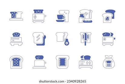 Toast icon set. Duotone style line stroke and bold. Vector illustration. Containing toast, toaster, breakfast, food, french toast, bread.