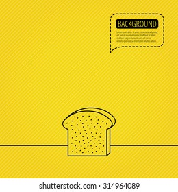 Toast icon. Sliced bread piece sign. Bakery symbol. Speech bubble of dotted line. Orange background. Vector