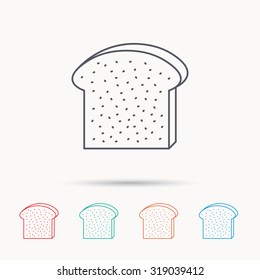 Toast icon. Sliced bread piece sign. Bakery symbol. Linear icons on white background. Vector