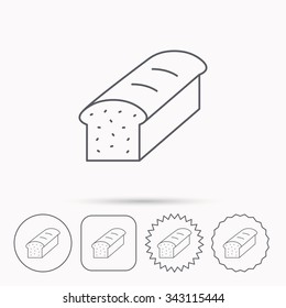 Toast icon. Sliced bread sign. Bakery symbol. Linear circle, square and star buttons with icons.