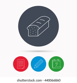 Toast icon. Sliced bread sign. Bakery symbol. Calendar, pencil or edit and document file signs. Vector