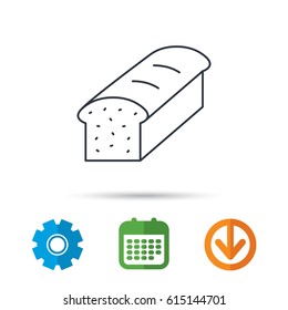 Toast icon. Sliced bread sign. Bakery symbol. Calendar, cogwheel and download arrow signs. Colored flat web icons. Vector