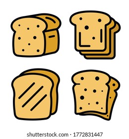 Toast icons set. Outline set of toast vector icons thin line color flat on white