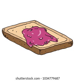 Toast with jam icon. Vector illustration of crisp bread with raspberry jam. Hand drawn sandwich bread with jam.
