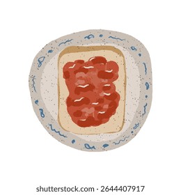 Torrada com geleia em um prato. Café da manhã doce e saboroso. Deliciosa torrada. Conceito alimentar. Ilustração de vetor plano de desenhos animados