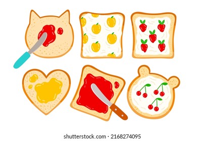 Toast and jam vector illustration flat design set