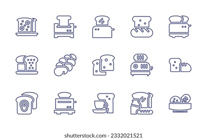 Toast line icon set. Editable stroke. Vector illustration. Containing flat bread, toaster, bread, loaf, challah, breads, toast, breakfast, food.