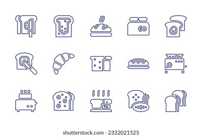 Toast line icon set. Editable stroke. Vector illustration. Containing toast, bread, toaster, french toast, spread, croissant, starch.